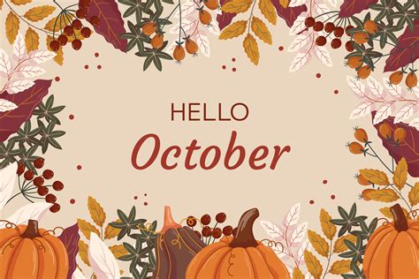 Hello October background design with different leaves branches ...