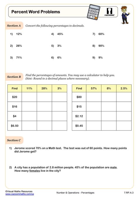 Percent Word Problems Worksheet | PDF Printable Number & Operations ...