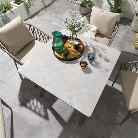 2 Seater Ceramic Garden Table and Chairs Dining Set Aluminium Beige ...
