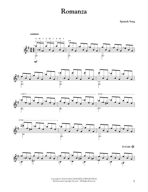 Romance by Anonymous Sheet Music for Solo Guitar at Sheet Music Direct