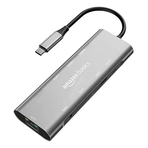 Amazon Basics USB-C Hub Dock 9-in-1 Aluminium Type-C Adapter with 4K ...