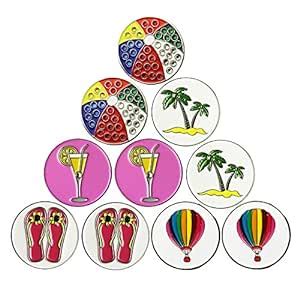 PINMEI Lot of 10 Golf Ball Markers Assorted Patterns, Soft Enamel ...