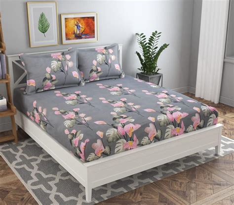 BSB HOME 160 TC Glace Cotton Double Floral Bedsheet with 2 Pillow ...