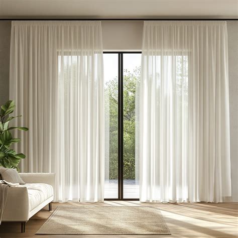 Off-White Pencil Pleat Sheer Curtains - 100% Premium Linen - Heading ...