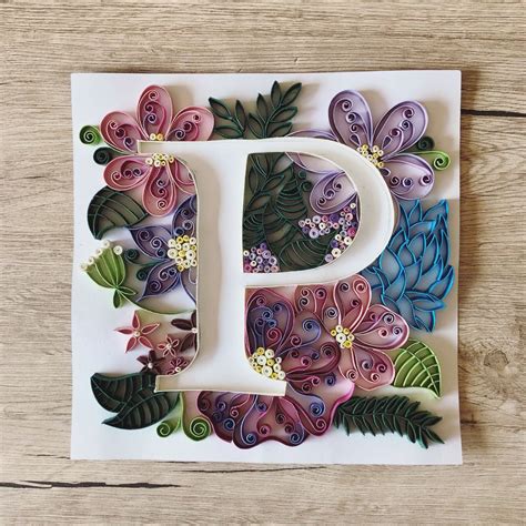 Quilling Art Letter P with Nature Flowers