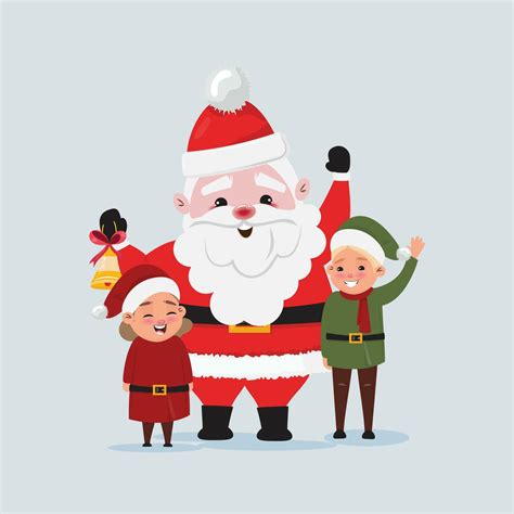 Santa Claus with elves greeting. Christmas elf. Cute cartoon Christmas ...