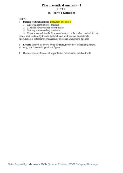B. Pharm I Sem: Definition & Scope of Pharmaceutical Analysis Notes ...