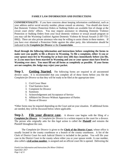 Wyoming Divorce Instructions - Blank Fillable Template | Fill Out ...