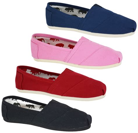 WOMENS LADIES FLAT SLIP ON ESPADRILLES PUMPS CANVAS PLIMSOLES SHOES ...