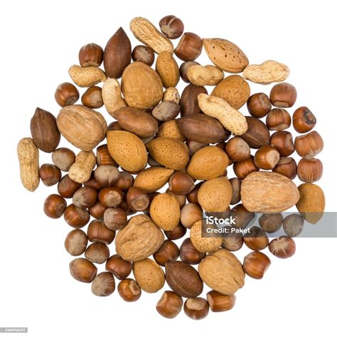 Assorted Mix Of Nuts In Shells Arranged In A Circle Stock Photo ...