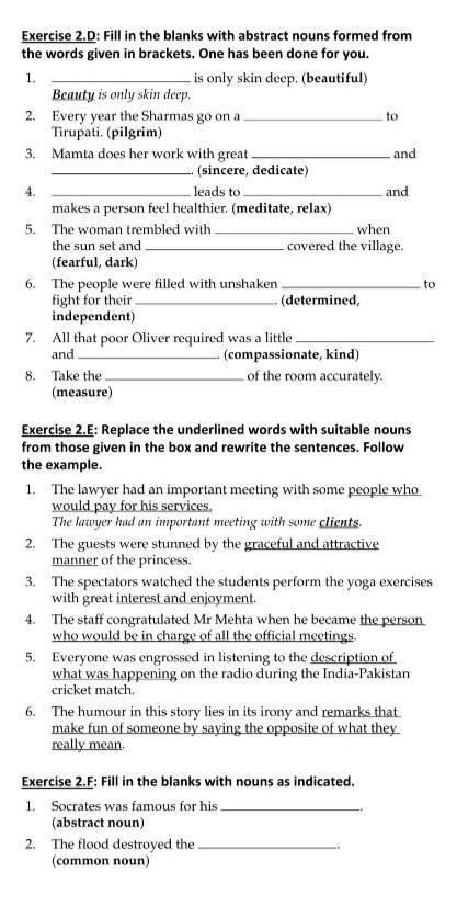Exercise 2.D: Fill in the blanks with abstract nouns formed from the ...