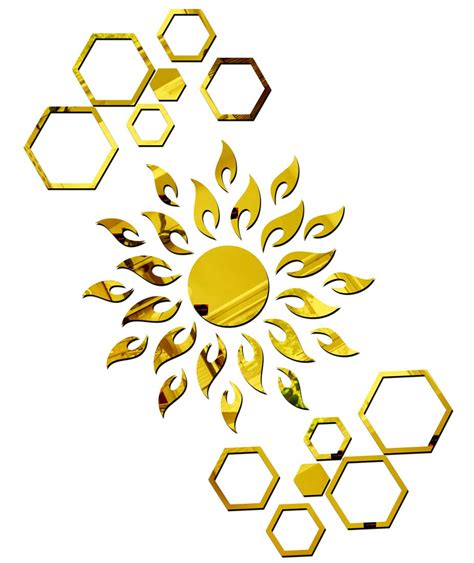 Bikri Kendra Ind - Sun with 12 Hexagon Rings (Golden) Mirror Stickers ...