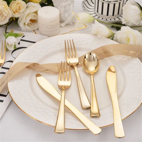 WDF 500PCS Gold Plastic Silverware Set Disposable - Gold Cutlery Set ...