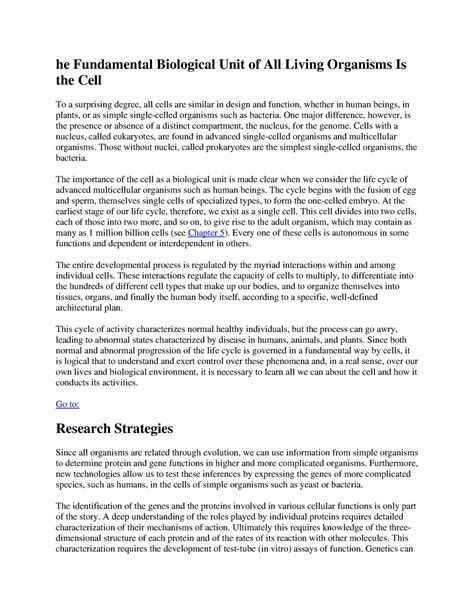 He Fundamental Biological Unit of All Living Organisms Is the Cell ...