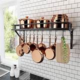 Kitchen Pan Rack, Wall Mounted Metal Hanging Rack Kitchen Storage ...