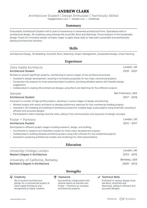 10 Architecture Student Resume Examples & Guide for 2026