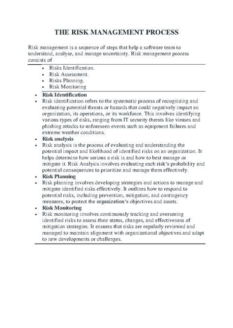 RISK Management Process Overview - SPM - Studocu