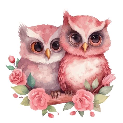 muted color watercolor cute owl couple for Valentine's Day . 23743585 PNG
