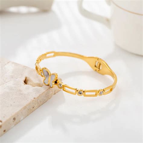 TEULRIP Gold Plated Stainless Steel Butterfly Bracelet for Women | TEULRIP