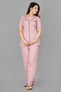 MintMarie Women Geometric Print Pink Night Suit Set Price in India ...