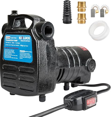 Water Transfer Pump, KITLUCK 120V 1/2 HP 1500GPH Cast Iron Portable ...