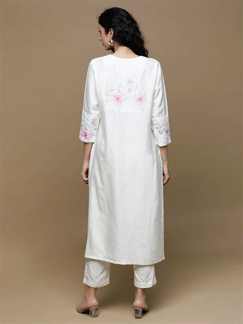 Buy White Pink Printed Cotton Silk Kurta with Pants- Set of 2 | SS/24/ ...