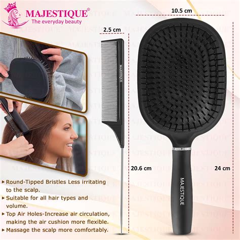 Majestique Jumbo Paddle Brush & Tail Comb, Large, Anti-Static, Black ...