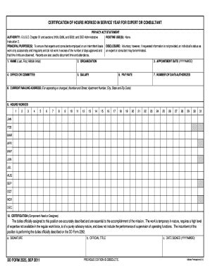 Certification of Hours Worked for Expert or Consultant - Blank Fillable ...