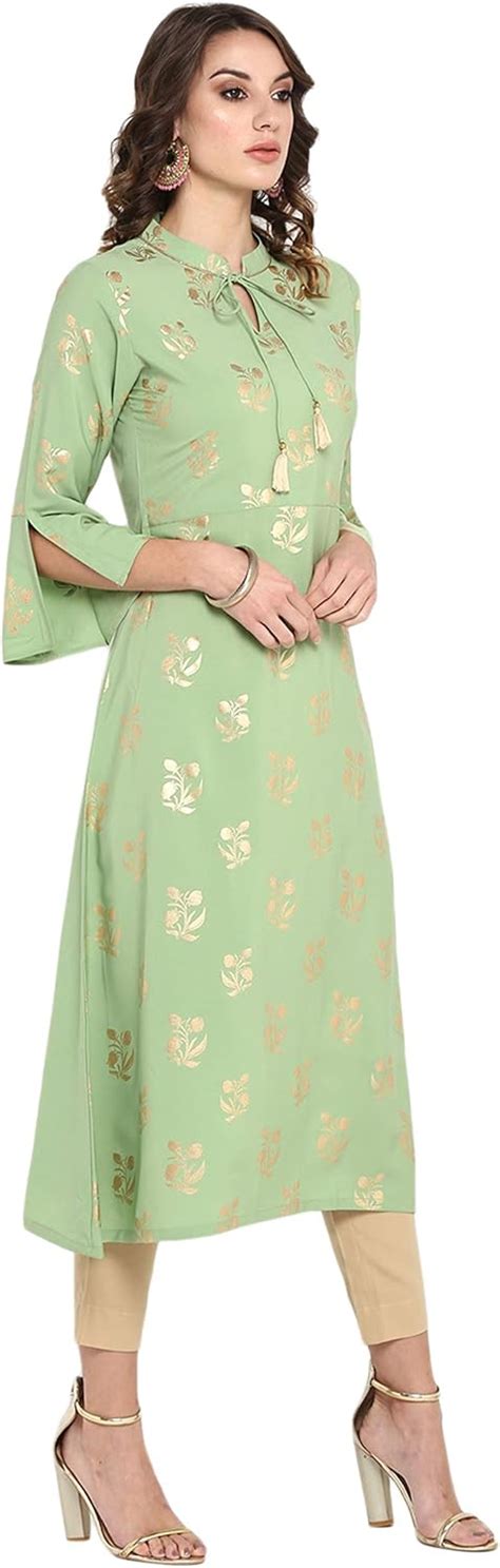 Buy Janasya Indian Women's Light Green Poly Crepe Kurta Online at ...