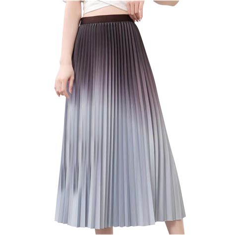 Abomasnow Women's Maxi Skirts Gradient Color Pleated Skirts A-Line Midi ...