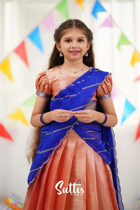 Kumaari Half Saree - Peach and Royal Blue – Ivalinmabia