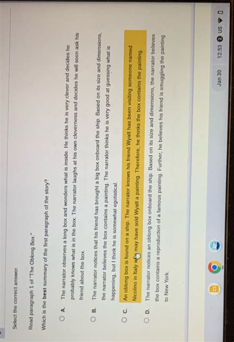 Select the correct answer. Read paragraph 1 of "The Oblong... | Course Hero