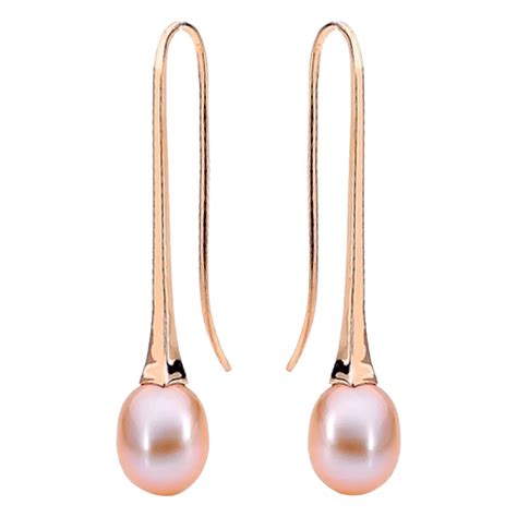 9k Rose Gold Small Pink Natural Freshwater Pearl Drop Earrings For Sale ...