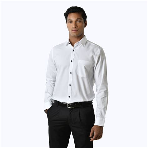 White Pinpoint Oxford Black Button Shirt – Long Sleeved - Bluefort