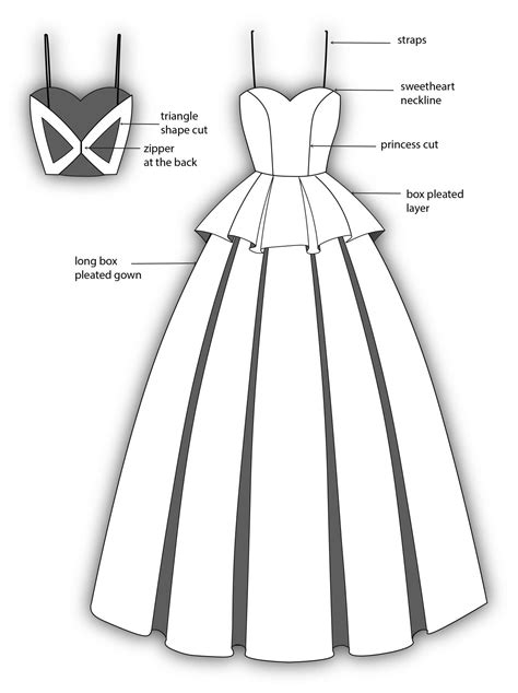 Flat Sketch of a Gown - Fashion Design - Dress Flat Sketch