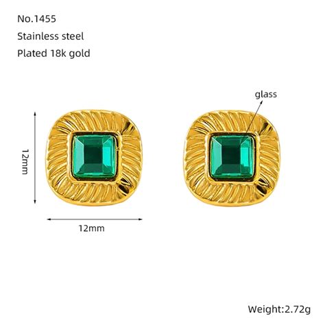 1 Pair Lady Square Polishing Inlay 304 Stainless Steel Glass 18K Gold ...