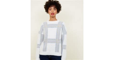 Off White Check Fluffy Jumper | New Look