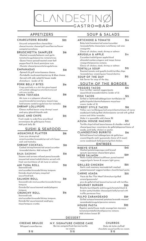 Menu at Clandestino Gastro-Bar, Azusa