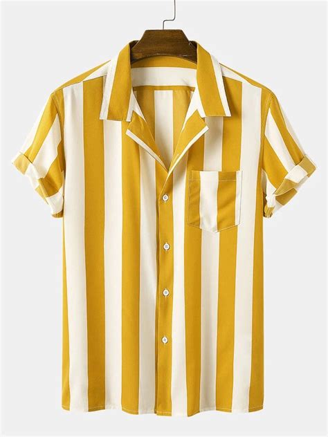 Yellow Paneled Casual Stripes Shirt Collar Shirts in 2021 | Casual ...