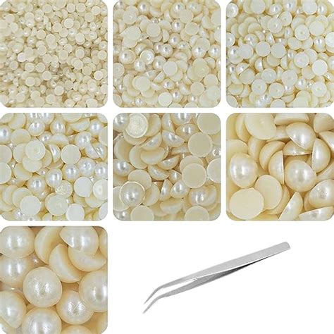 INDIKONB Half Cut Pearls for Jewellery Making Craft, Round Flat Back ...