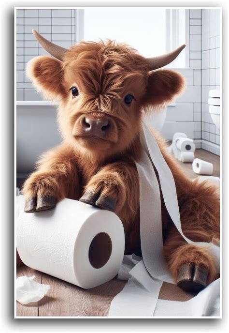 AatoeaX Scottish Highland Cow Bathroom Print Funny Cow Bathroom Wall ...