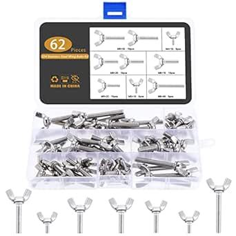 Gueenky 62Pcs Wing Nuts and Bolts, M4 M5 M6 Wingnuts Butterfly Bolts ...