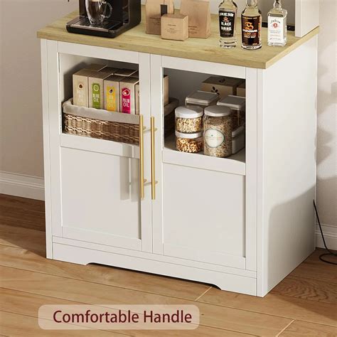 Kitchen Rack: 30.7" Bakers Rack with 2 Glass Doors, Power Outlet Farmh ...