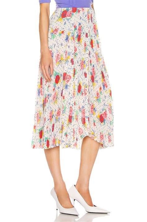 Balenciaga Polka Dot Floral Pleated Kick Skirt in Cream & Red | FWRD