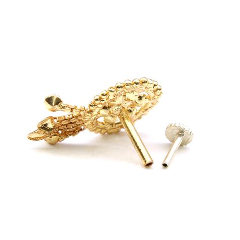 Gold Plated Dangle Nose Stud CZ Push Pin – Karizma Jewels