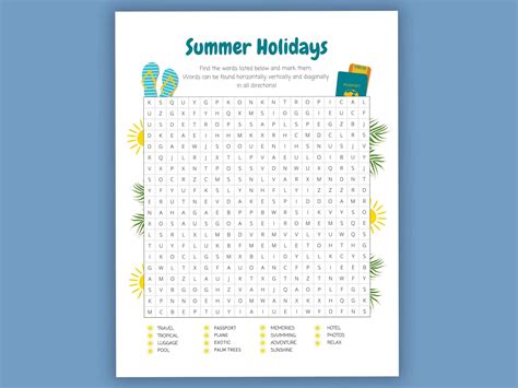 Printable summer holidays word search for kids