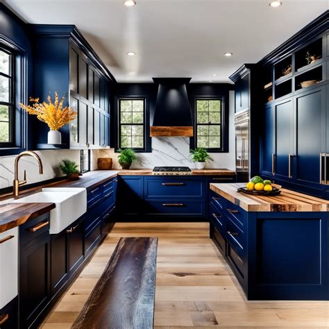 20 Unique Kitchen Styles: Navy Blue Cabinets with Wood Countertops Ideas
