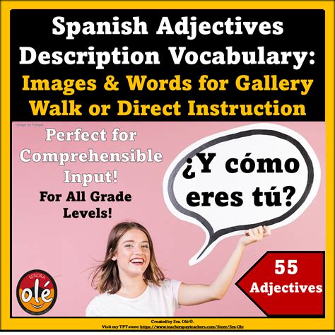 La Descripción Spanish Adjectives Vocabulary Unit Notes Gallery Walk Cómo eres | Vocabulary ...