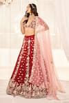Buy Red Silk, Organza Zari, Embroidery V-neck Zardosi Bridal Lehenga ...