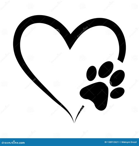 Animal Love Symbol Paw Print with Heart, Isolated Vector Stock Vector ...
